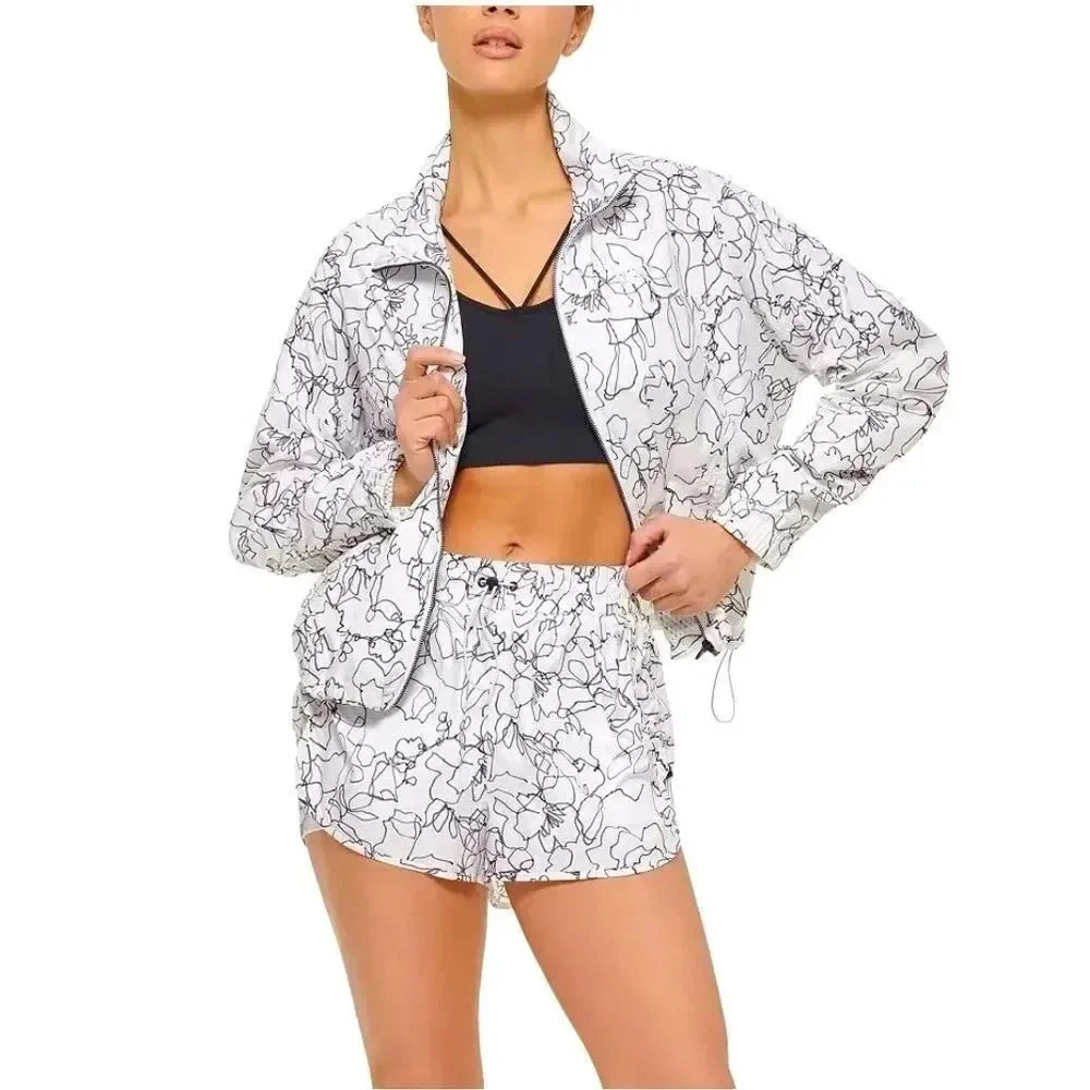Dkny Sport Women's Ruched Windbreaker - White Sketch XL Size NWT